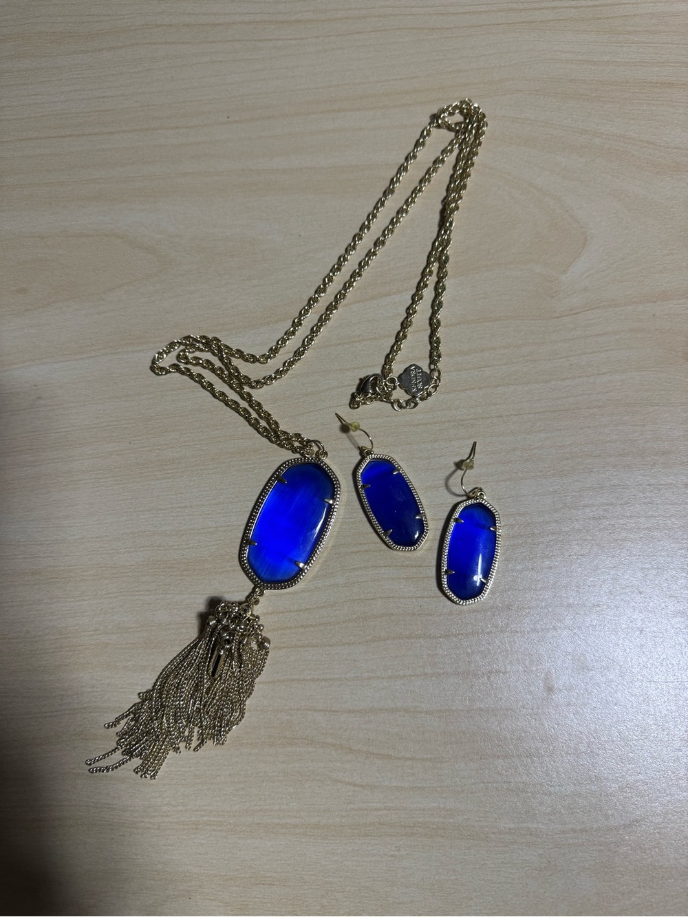 Kendra Scott Gold Necklace and Earring Set in Cobalt Blue